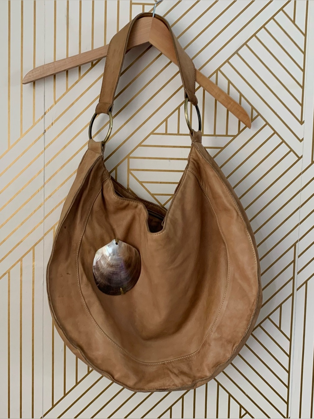 By Anthropologie Slouchy Sheep boho Leather Hobo Shoulder Tote bohemian rustic